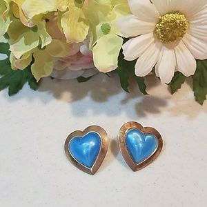 VNTG Blue Sparkle and Metal Heart Shaped Earing